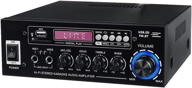 1200W Stereo Audio Amplifier, Bluetooth 5.0 Power Amplifier, 2 Channel Stereo Audio Receiver with 5-Band EQ Mixer, USB/SD Inputs, DVD/AUX Signal Support, FM Radio for Car and Home Theater