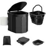 WADEO Upgraded Camping Toilet with Inner Bucket, Foldable WC for Adults with Sturdy Support & Comfortable Seat, Travel Potty with Lid & Toilet Roll Holder, Perfect for Camping, Trip, Car