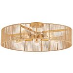 MhyTogn 24" Natural Rattan Flush Mount Ceiling Light Fixture Antique Brass Brush Paint Finish Boho Chandelier for Porch Patio Hallway Bedroom Living Room Kitchen Island 5-Light