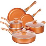 FRUITEAM Non Stick Pots and Pans Set, Induction Hob Pan Set, 10PCS Cookware Set, Copper Pot Set with Ceramic Coating