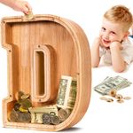 SummiDate Wooden Letter Piggy Bank| Piggy Bank for Boys Girls Toddler| Alphabet E Money Bank| Coin Bank Birthday Gift for Kids|Children's Gift (D)