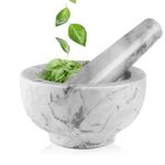 Flexzion Marble Mortar and Pestle Set - Solid Marble Stone Grinder Bowl Holder for Guacamole, Herbs, Spices, Garlic, Kitchen, Cooking, Medicine