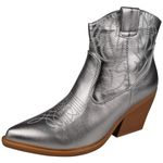 LoudLook Ladies Ankle Cowboy Boots Western Faux Suede Zip Pointed Toe Cuban Heel Shoes Sizes Silver 3