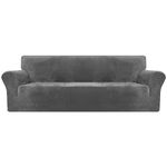 XINEAGE 1 Piece Velvet Couch Covers for 3 Cushion Couch High Stretch Sofa Cover for Pets Dogs Anti Slip Extra Large Sofa Slipcovers Furniture Protector (4 Seater, Grey)