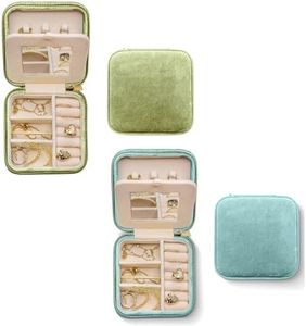 Benevolence LA Light Green & Cyan Plush Velvet Travel Jewelry Organizer Box | Travel Jewelry Case | Jewelry Travel Organizer with Mirror | Jewelry Travel Case for Women