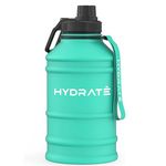 HYDRATE Stainless Steel 1.3 and 2.2 Litre Water Bottle - Various Colour Options - Metal Gym Water Bottle - Convenient Nylon Carrying Strap and Leak-Proof Screw Cap