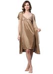 AV2 Women Satin Robe & Short Nighty Champagne 1306 Free Size