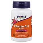 NOW Foods Vitamin D-3 400IU, 180 Softgels (Pack of 3)