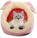 Cat Beds for Indoor Cats - Small Dog Bed with Anti-Slip Bottom, Rabbit-Shaped Cat/Small Dog Cave with Hanging Toy, Puppy Bed with Removable Cotton Pad, Super Soft Calming Pet Sofa Bed (Pink Large)