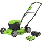 Greenworks 2 x 24V (48V) 19-Inch Brushless Push Lawn Mower, (2) 24V 4Ah Batteries and Charger Included, Green&Black, LME476