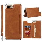 SunYoo for iPhone 7 Plus/8 Plus Case,for iPhone 6 Plus/6s Plus Case,Leather Stand Cover Card Slots Back Case with Magnetic Closure & Strap Compartment for iPhone 6 6s 7 8 Plus(5.5 inch)-Light Brown