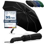 Umbrella Windproof Compact - Strong Storm Proof Frame + Auto Open Close | Women Mens Lightweight Small Travel Folding Golf Brolly + Double Canopy, Ergonomic Handle | Water Resistant Teflon Black