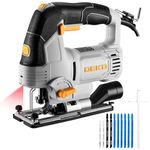 Electric Jigsaw Tool: DEKOPRO 800W Power Jig Saws with LED Light Laser, 4 Orbital Sets, 6 Variable Speed, 800-3000 SPM, ±45°Bevel Cutting Cut Blades, with 10 PCS Sawblades for Wood, Metal, Plastic