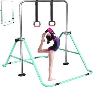 FBSPORT Gymnastics Bar for Kids，Adjustable Height Gymnastic Horizontal Bars,Junior Training Bar Children Folding Training Monkey Bars for Home Using (Green)