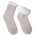 JARSEEN 2 Pairs Womens Wool Thermals Socks Warm Wool Pile Lined Insulated Thick Knitting Ladies Socks Winter Cute Embroidery (2 Khaki, UK 4-9)