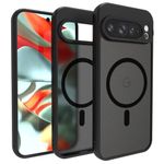 RIGGEAR Shockproof Sleek Hybrid Armor Back Cover Case Compatible with MagSafe Accessories for Google Pixel 9 Pro XL (Smoke Black Matte PC + Black TPU Bumper)