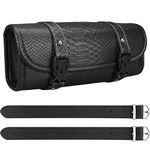 wiipara Motorcycle Tool Bag, Universal PU Leather Waterproof Motorcycle Fork Bag Saddlebag Handlebar Bag for Motorcycle Front Forks Sissy Bar Storage Bag with 2 Straps (Black Crocodile, Large)