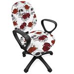 Ambesonne Skull Office Chair Slipcover, Retro Gothic Dead Head Skeleton with Roses Halloween Theme Spooky Trippy Romantic, Protective Stretch Decorative Fabric Cover, Grey