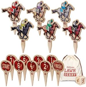 GoSports Lawn Derby Outdoor Horse Race Dice Game - Includes 6 Racehorses, 9 Furlong Markers, 1 Giant 3.5 Inch Wooden Die and Tote Bag