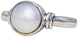 White Pearl Ring, 925 Silver Ring, 