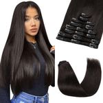 SEGOHAIR 8 PCS Hair Extensions Clip in Real Human Hair, 12 inch Thin Full Head Human Hair Extensions Straight Clip in Human Hair Extensions - Natural Black(55g)