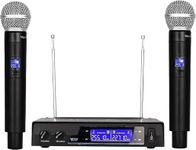 kh Dual Hand VHF Wireless Microphone VHF Fixed Dual Frequency Wireless Set with 2 Handheld Dynamic Transmitter Mics, Receiver Base