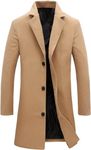 Springrain Men's Wool Blend Pea Coat Notched Collar Single Breasted Overcoat Warm Winter Trench Coat, Khaki, Small