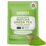 HANDPICK Japanese Organic Matcha Powder (100g, 100 Servings) - 100% Premium Match Green Tea Powder | Resealable Ziplock Pouch | CANADA ORGANIC