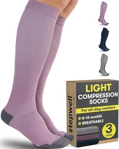 STEPWELL Light Compression Socks for Women & Men - 3 Pairs | Gray, Blue, Rose | 8-15 mmHg Lightweight Compression Socks Women | Flying, Exercise, Comfort and Support-3P