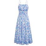 GRACE KARIN Womens 2024 Summer Maxi Dress Sleeveless Floral Spaghetti Strap Smocked Boho Beach Long Dress with Pockets, Blue Floral Bright, M