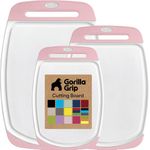 The Original GORILLA GRIP Oversized 100% BPA Free Reversible Durable Kitchen Cutting Board Set of 3, Juice Grooves, Dishwasher Safe, Easy Grip Handle Border, Food Chopping Boards, Cooking, White Pink