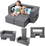 GarveeHome Kids Play Couch, 3Pcs Modular Kids Couch Toddler Couch for Playroom Bedroom Furniture, Convertible Foam Kids Play Sofa with Removable Cover, Dark Grey