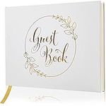 LotFancy Wedding Guest Book, 10x8’’ Sign in Book, 128 Pages Thick Paper with Gold Foil Hardcover, Personalized Keepsake for Reception, Baby Shower, Anniversary, Birthday