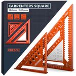 Presch Carpenters Square Set | 180mm & 300mm | Innovative wipeable note surface | Smart drilling guide for exact diameters | High-precision milled aluminum for permanently accurate 90° angles