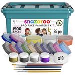 Snazaroo Professional Face Paint Kit for Kids and Adults, 35 Pieces, 15 Colours, Brushes, Glitter Gels, Sponges, Guide, Water Based, Easily Washable, Makeup, Body Painting