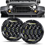 LED Headlight for Wrangler AAIWA 7 inches Round LED Headlights 75W Headlamp with Daytime Running Light DRL High Low Beam compatible with Wrangler JK TJ LJ Motorcycle with H4 H13 Adapter,2PCS