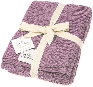 Sweet Acorn Knit Baby Blanket in Cable Pattern, Organic Cotton Blankets for Crib or Stroller, Receiving Blankets - Lilac Purple