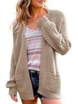 RANPHEE Cardigan for Women Khaki Long Puff Sleeve Open Front Cable Knit Casual Sweater Loose Outerwear Lightweight Kimonos Outfits Fashion Clothing Trendy 2024 M