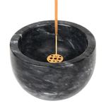 GMYIAK Natural Marble Incense Holder with Brass 9 Holes Incense Stick Holder, Incense Burner ash Catcher, for Meditation Incense Burning, Easily Grab Incense Ash (Black)