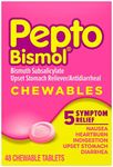 Pepto Bismol Chewable Tablets for Nausea, Heartburn, Indigestion, Upset Stomach, and Diarrhea - 5 Symptom Fast Relief, Original Flavor, 48 ct