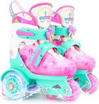 Girls Roller Skates Adjustable Unicorn Skate with LED Light-Up Wheels, Triple Protection & Beginner (Pink Rainbow) (Purple, S-Small(12C-3Y US))