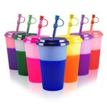 Patinao Color Changing Cups Tumblers with Lids & Straws for Kids - 7 Reusable Plastic Bulk Tumblers 12oz Cold Cup Tumbler Set for Kids (with Silicone Straw Cover)