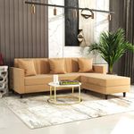 FURNITUREWALLET Blush- 4 Seater - L Shape Convertible Sofa Set for Living Room Furniture Sets 3 Piece Small Sofa, Modular Sectional Couch for Small Space, Upholstery-Velvet Fabric, Color - Beige