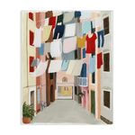 The Stupell Home Decor Colorful Laundry Day Clothes Line Between Apartments Canvas Wall Art, 24 x 30, Made in USA