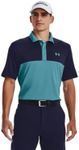 Under Armour Mens UA Color Block 3.0 Performance Stretch Golf Polo Shirt, Glacier Blue-midnight Navy, S