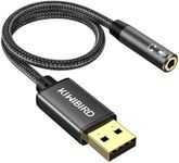 KiwiBird USB to 3.5mm Jack Audio Adapter, USB to Headphone and Microphone Jack, Gaming Headset USB Aux Adapter, TRRS 4-pole, External Sound Card Compatible with MacBook, Surface, PS4, Laptop