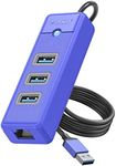 ORICO USB Hub Ethernet, 4 Port USB 3.0 Hub, USB-A to Gigabit Ethernet Adapter with 3 USB 3.0 Hub for Laptop, USB Hub 3.0 with RJ45 10/100/1000 Gigabit -PW3UR-05 (Blue)