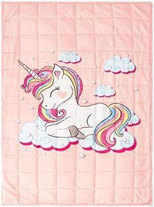 BUZIO Weighted Blanket 15lbs, Unicorn Fleece Blanket 60x80 inch for Adults 140-190 lbs, Ultra Soft and Cozy Kids Blanket, Great for Calming and Sleep, Pink