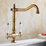 LXDZXY Faucets,Bathroom Mixer Tap Traditional Kitchen Sink Mixer Tap Double Handle Solid Brass Kitchen Tap Antique Bronze Brass Classic Faucet,Bronze