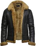 BRANDSLOCK Leather Jacket Mens Genuine Shearling Sheepskin Lining Bomber Pilot Aviator B3 WWII Flying Jacket Thick Wool Inside (Brown, x_l)